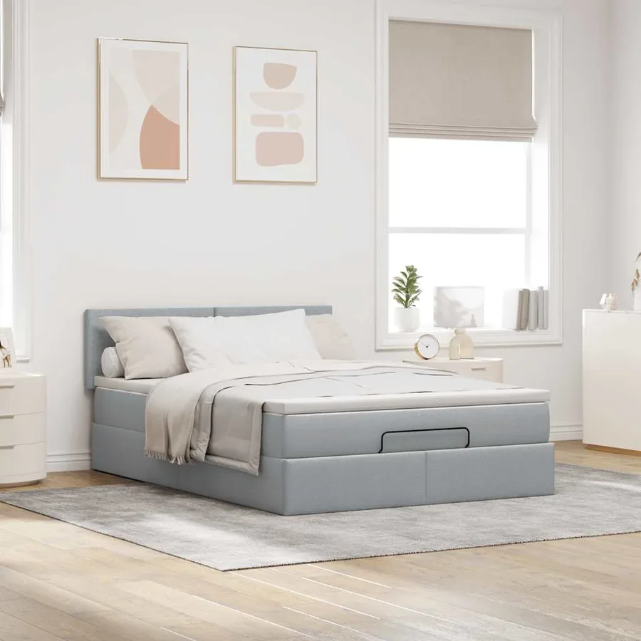 Lit ottoman avec matelas gris clair 140x190 cm tissu - 3