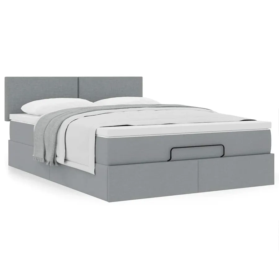 Lit ottoman avec matelas gris clair 140x190 cm tissu - 4