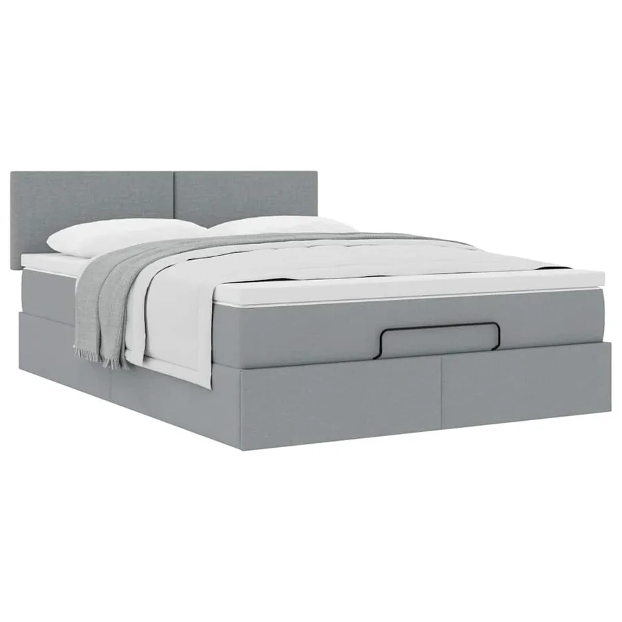 Lit ottoman avec matelas gris clair 140x190 cm tissu - 5