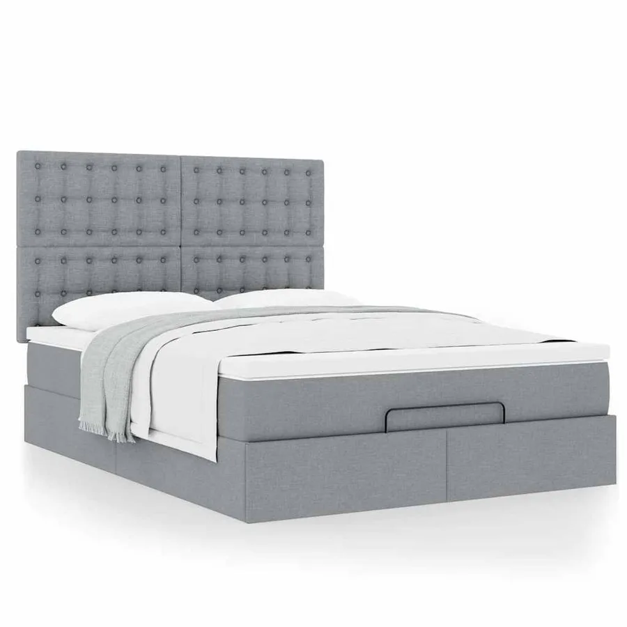 Cadre de lit ottoman et matelas gris clair 140x190 cm tissu - 4