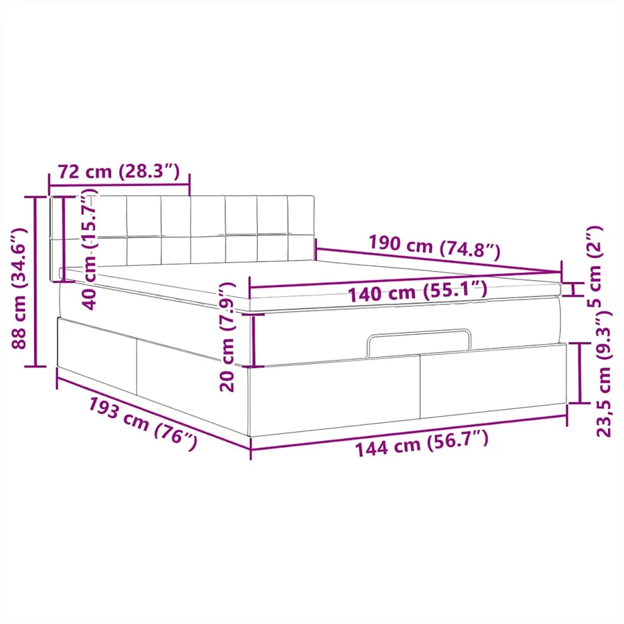 Lit ottoman avec matelas et LED noir 140x190 cm tissu - 18