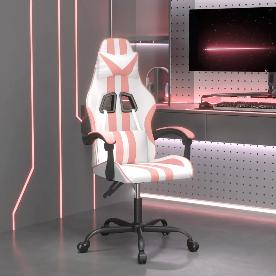 Chaise de jeu pivotante Blanc et rose Similicuir