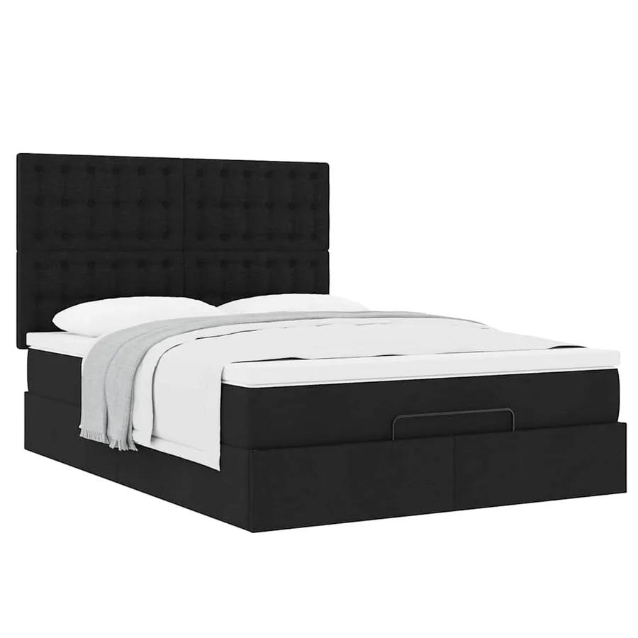 Cadre de lit ottoman avec matelas noir 140x190 cm tissu - 5
