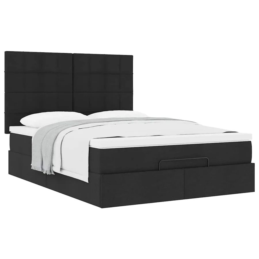 Cadre de lit ottoman avec matelas noir 140x190 cm tissu - 5