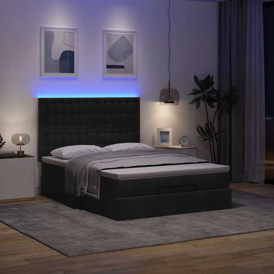 Cadre de lit ottoman avec matelas noir 140x190 cm tissu - 3