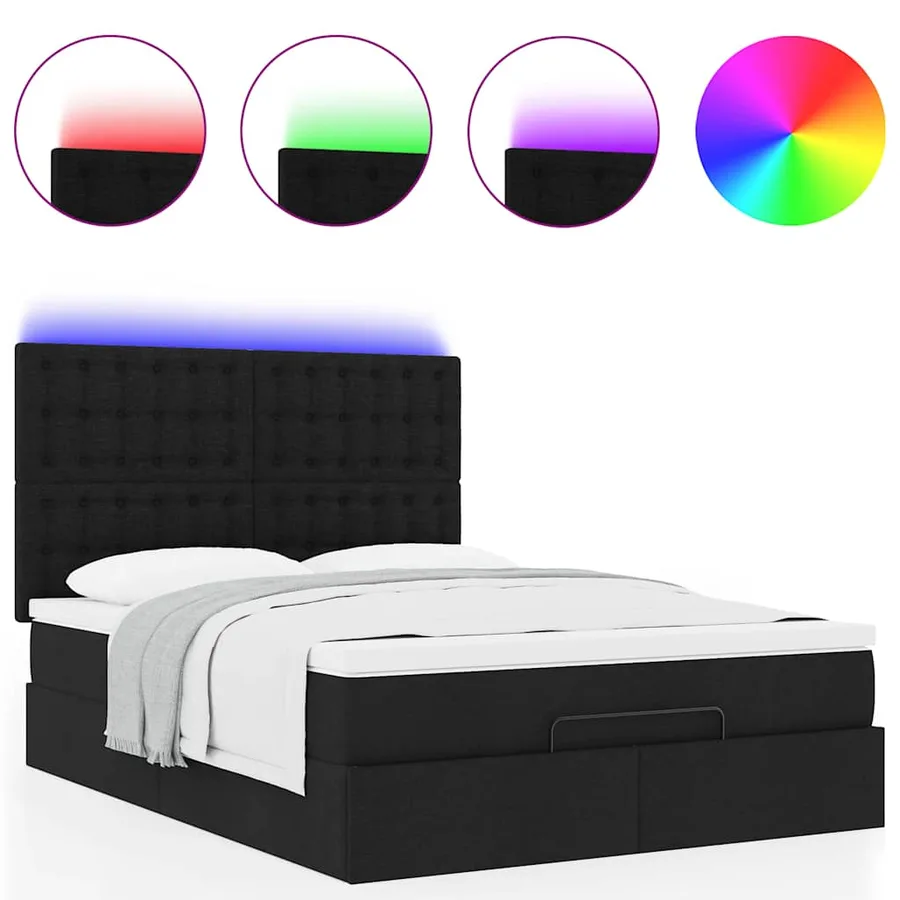 Cadre de lit ottoman avec matelas noir 140x190 cm tissu - 5
