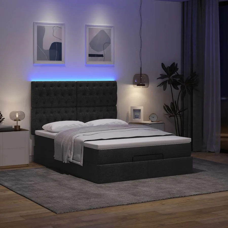 Cadre de lit ottoman avec matelas noir 140x190 cm tissu - 3