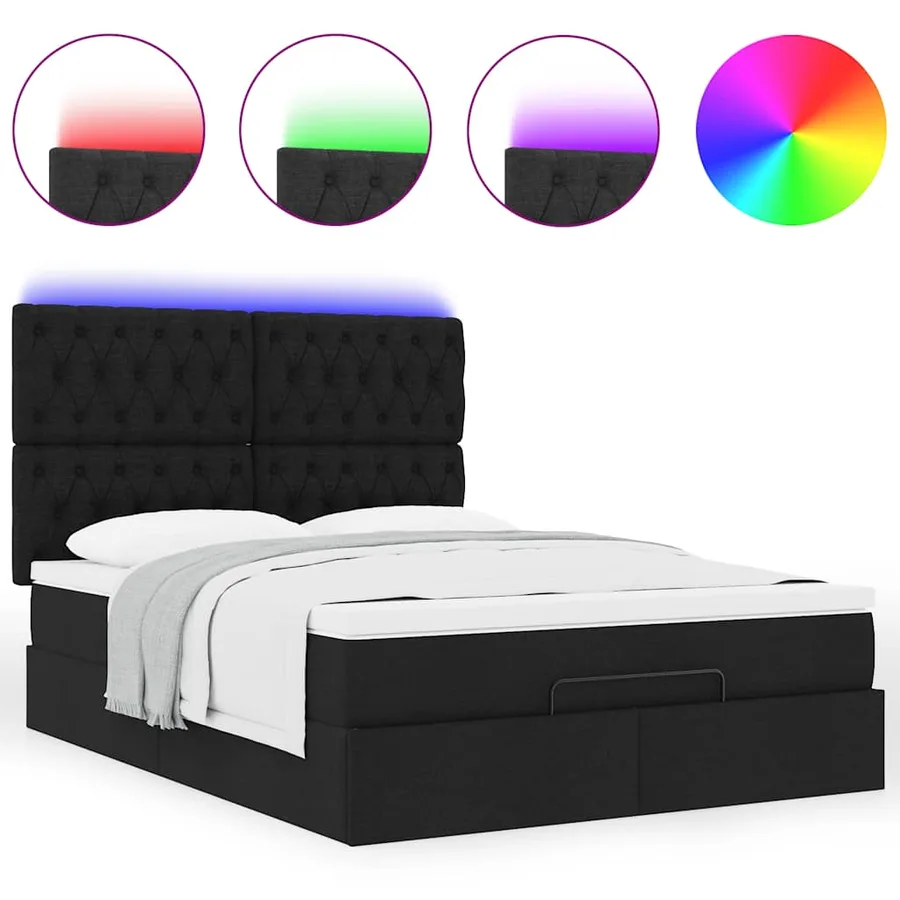 Cadre de lit ottoman avec matelas noir 140x190 cm tissu - 5
