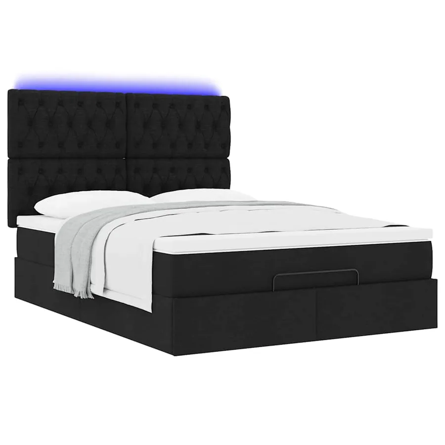 Cadre de lit ottoman avec matelas noir 140x190 cm tissu - 6