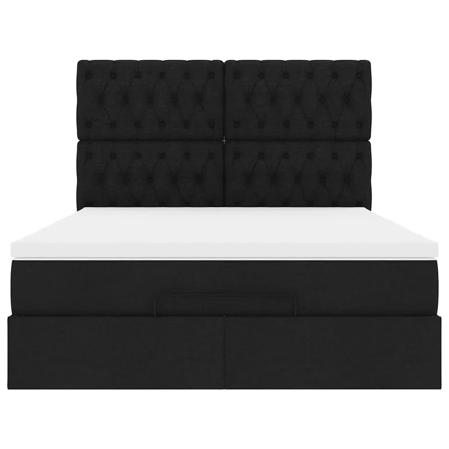 Cadre de lit ottoman avec matelas noir 140x190 cm tissu - 8