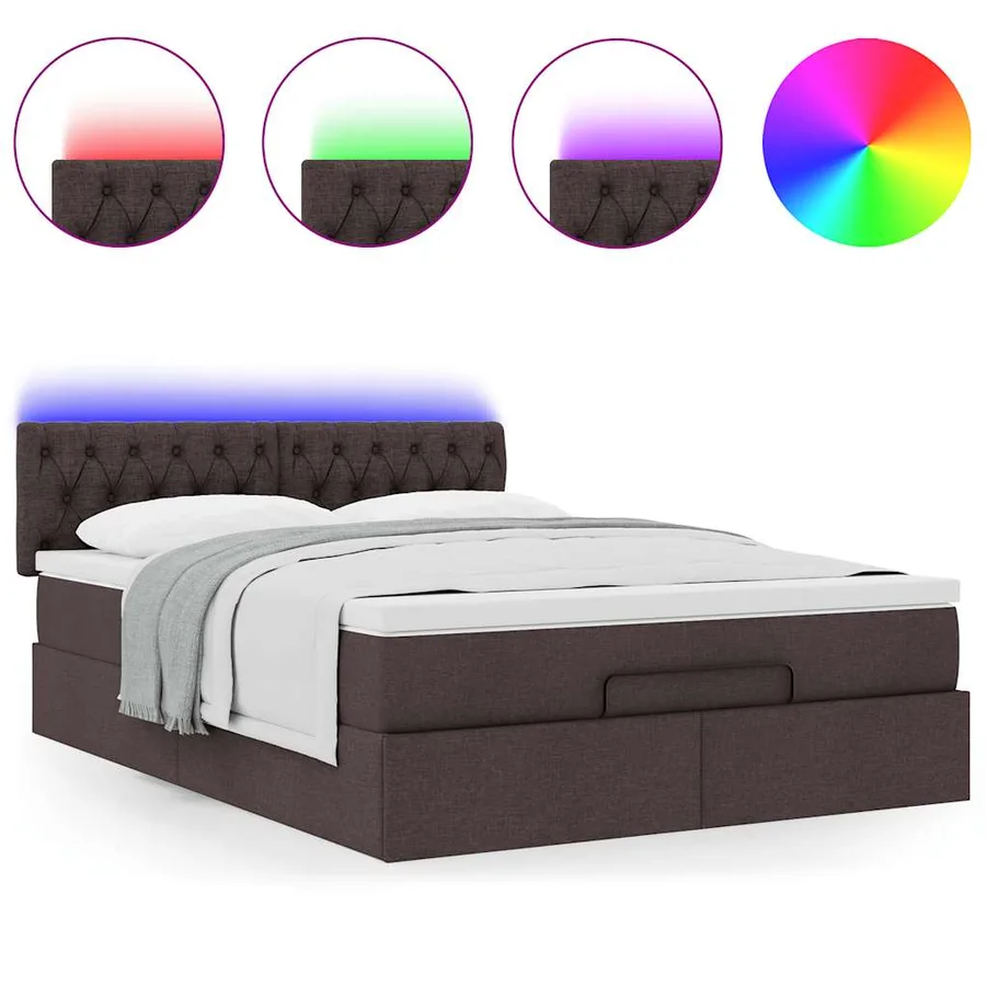 Lit ottoman avec matelas et LED marron foncé 140x190 cm tissu - 5