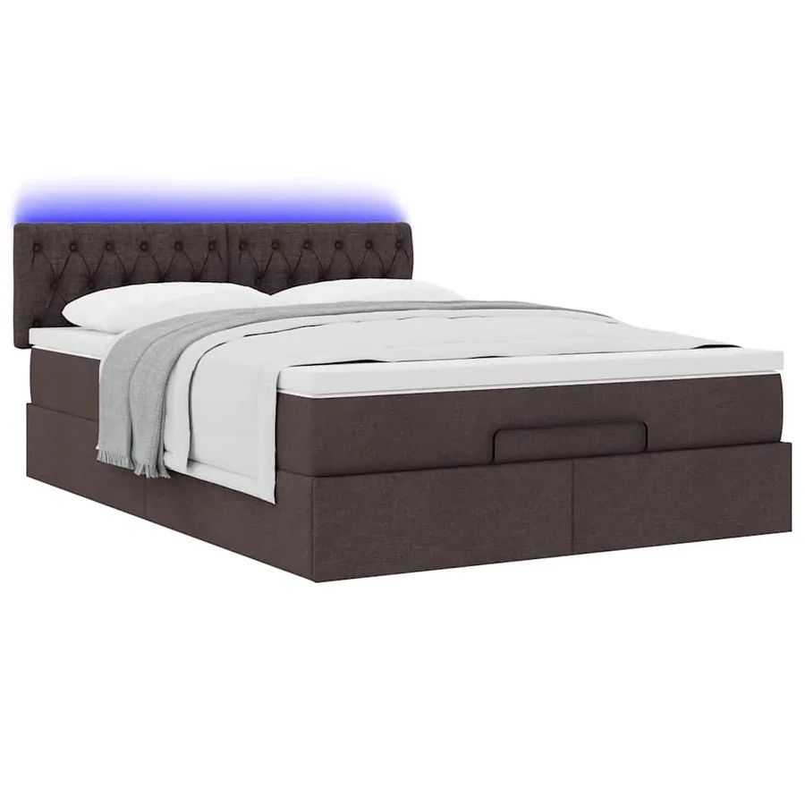 Lit ottoman avec matelas et LED marron foncé 140x190 cm tissu - 6