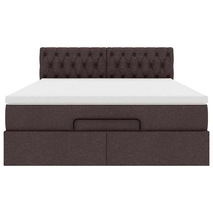 Lit ottoman avec matelas et LED marron foncé 140x190 cm tissu - 8