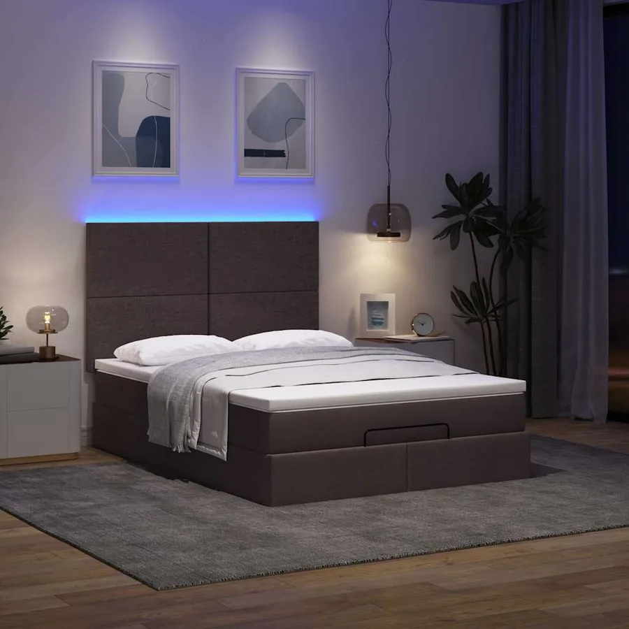Cadre de lit ottoman avec matelas marron foncé 140x190 cm tissu - 3