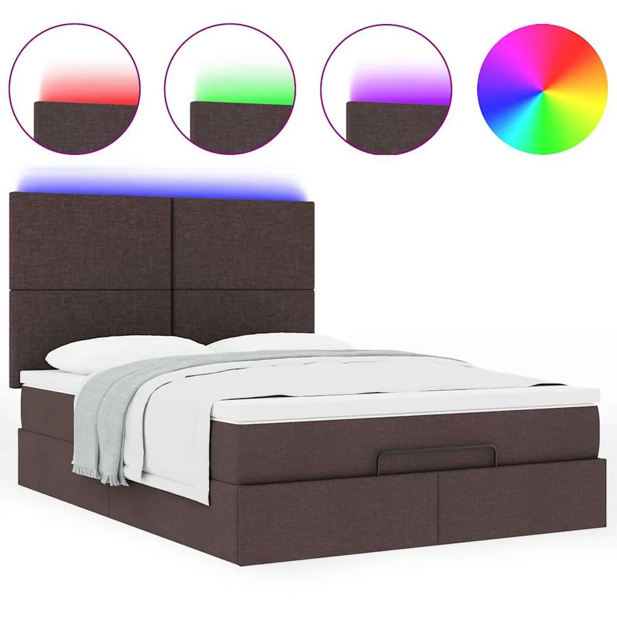 Cadre de lit ottoman avec matelas marron foncé 140x190 cm tissu - 5