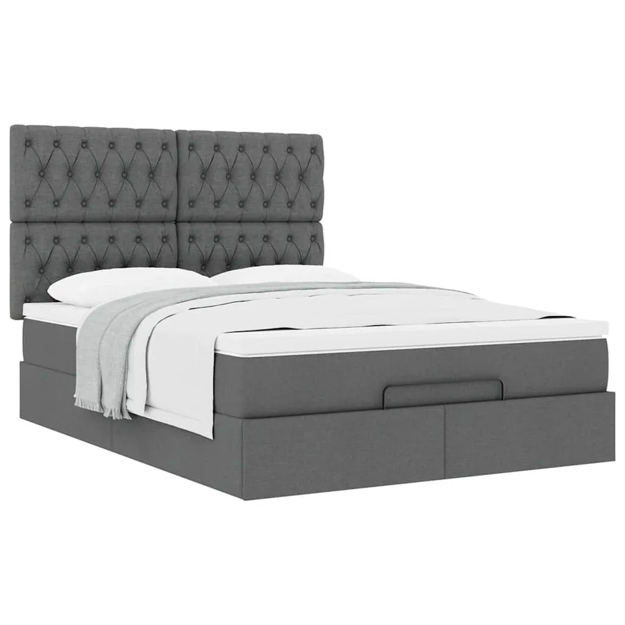 Cadre de lit ottoman avec matelas gris foncé 140x190 cm tissu - 5