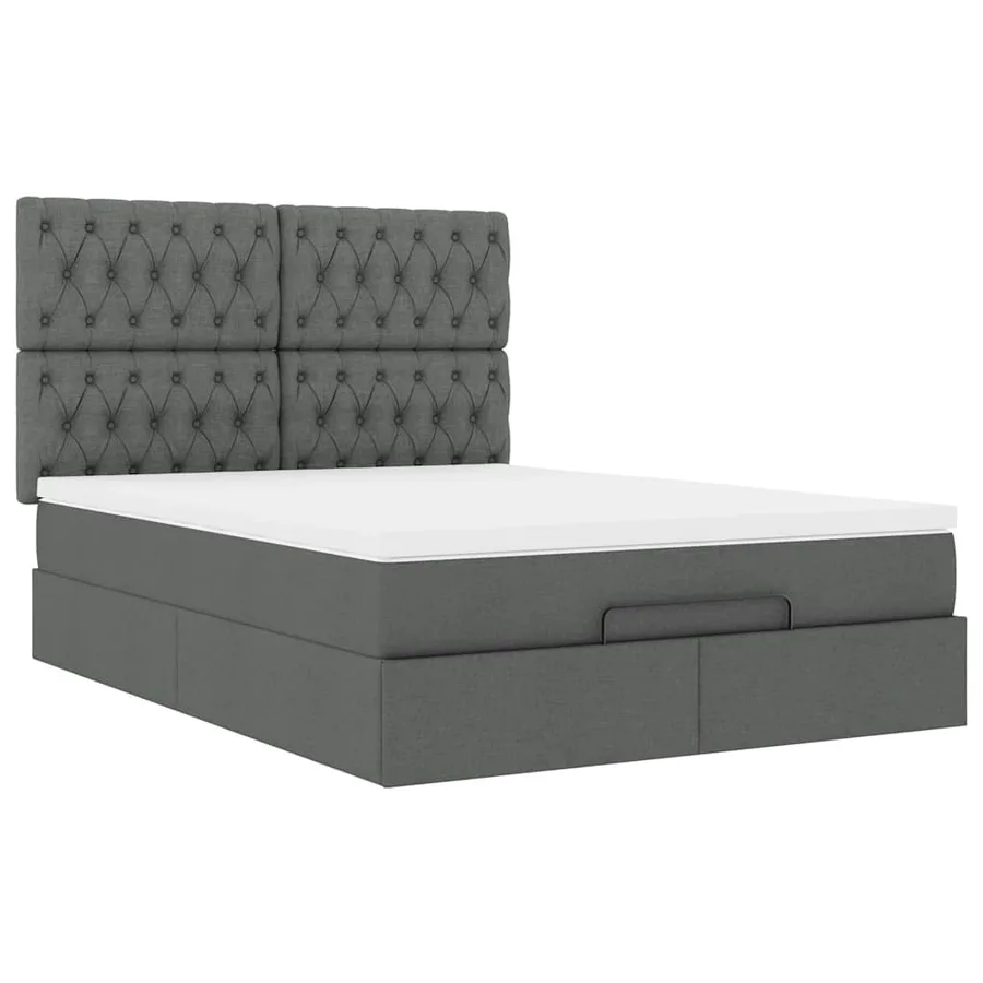 Cadre de lit ottoman avec matelas gris foncé 140x190 cm tissu - 6