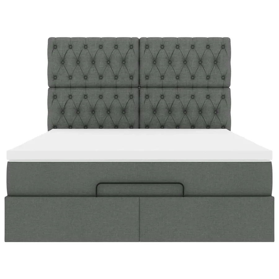 Cadre de lit ottoman avec matelas gris foncé 140x190 cm tissu - 7