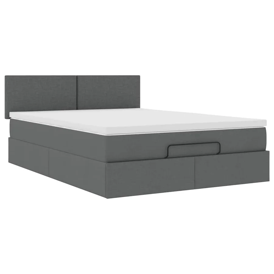 Lit ottoman avec matelas et LED gris foncé 140x190 cm tissu - 7