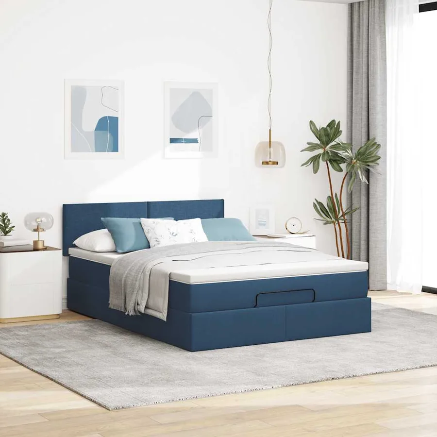 Lit ottoman avec matelas et LED bleu 140x190 cm tissu - 4
