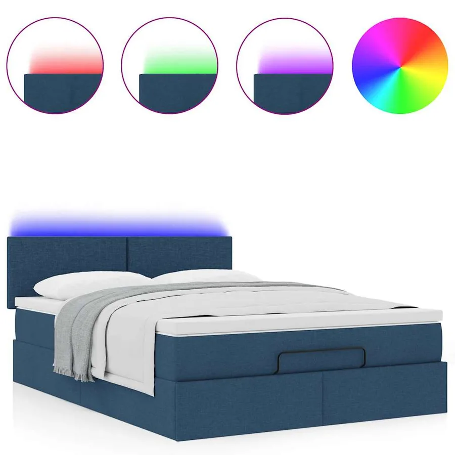 Lit ottoman avec matelas et LED bleu 140x190 cm tissu - 5