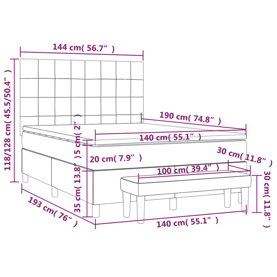 Sommier à lattes de lit avec matelas Rose 140x190 cm Velours - 8