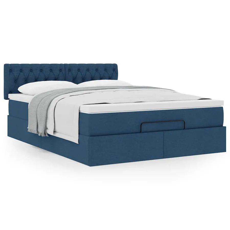 Lit ottoman avec matelas bleu 140x190 cm tissu - 4