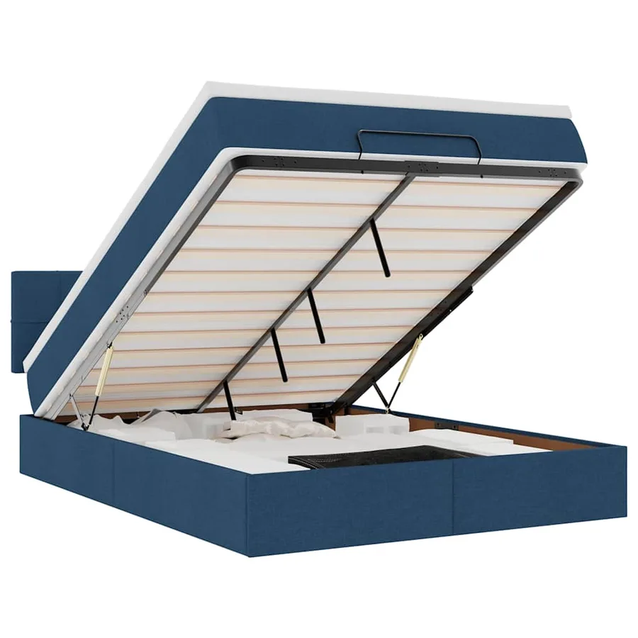 Lit ottoman avec matelas et LED bleu 140x190 cm tissu - 2