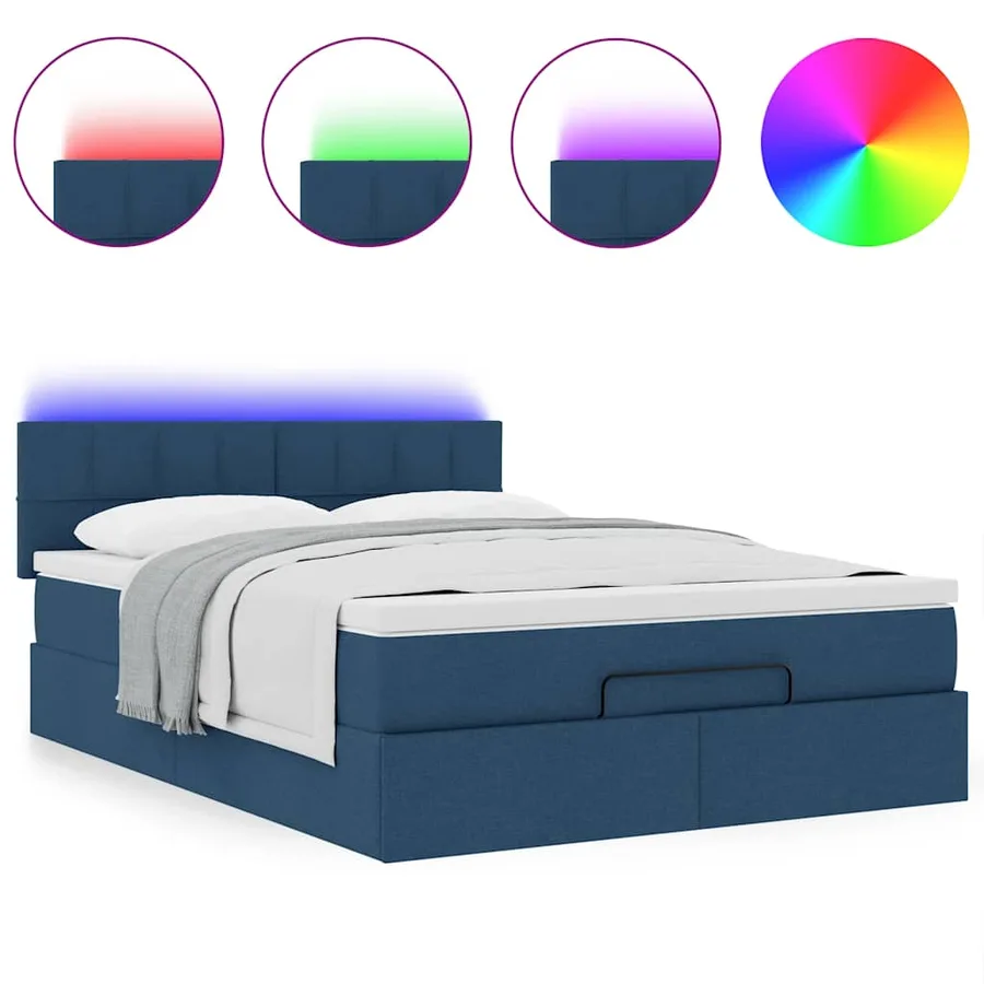 Lit ottoman avec matelas et LED bleu 140x190 cm tissu - 5