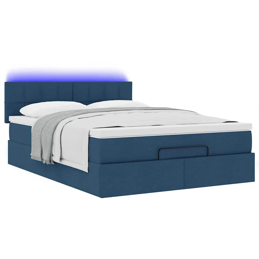 Lit ottoman avec matelas et LED bleu 140x190 cm tissu - 6