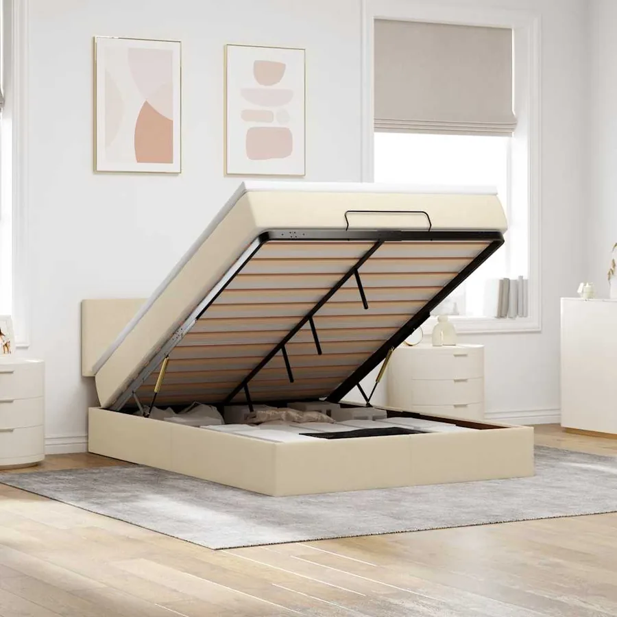 Lit ottoman avec matelas crème 140x190 cm tissu