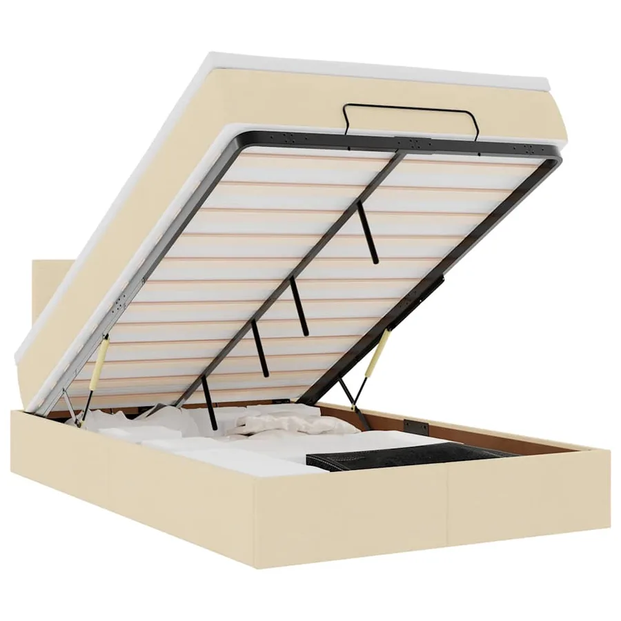 Lit ottoman avec matelas crème 140x190 cm tissu - 2