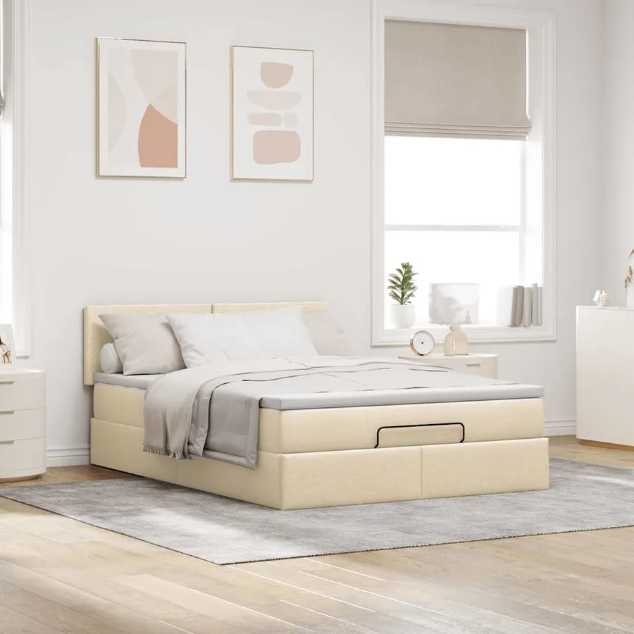 Lit ottoman avec matelas crème 140x190 cm tissu - 3