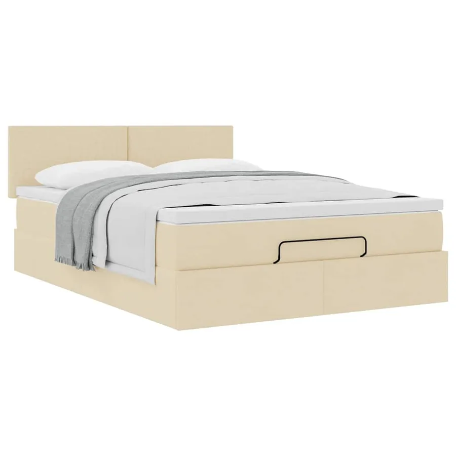 Lit ottoman avec matelas crème 140x190 cm tissu - 5