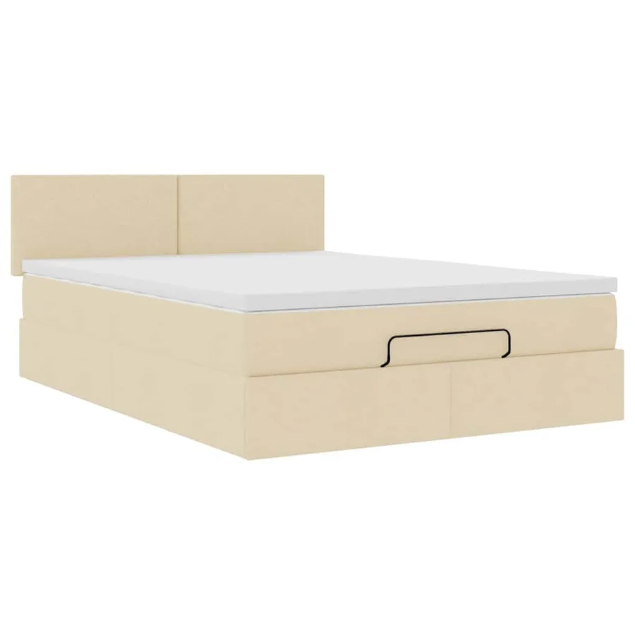 Lit ottoman avec matelas crème 140x190 cm tissu - 6