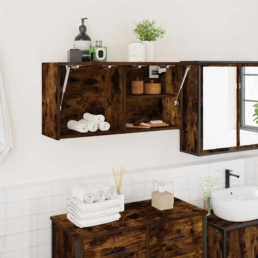 Armoire murale de bain chêne fumé 80x25x40 cm bois d'ingénierie