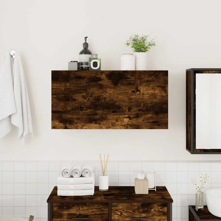 Armoire murale de bain chêne fumé 80x25x40 cm bois d'ingénierie - 3