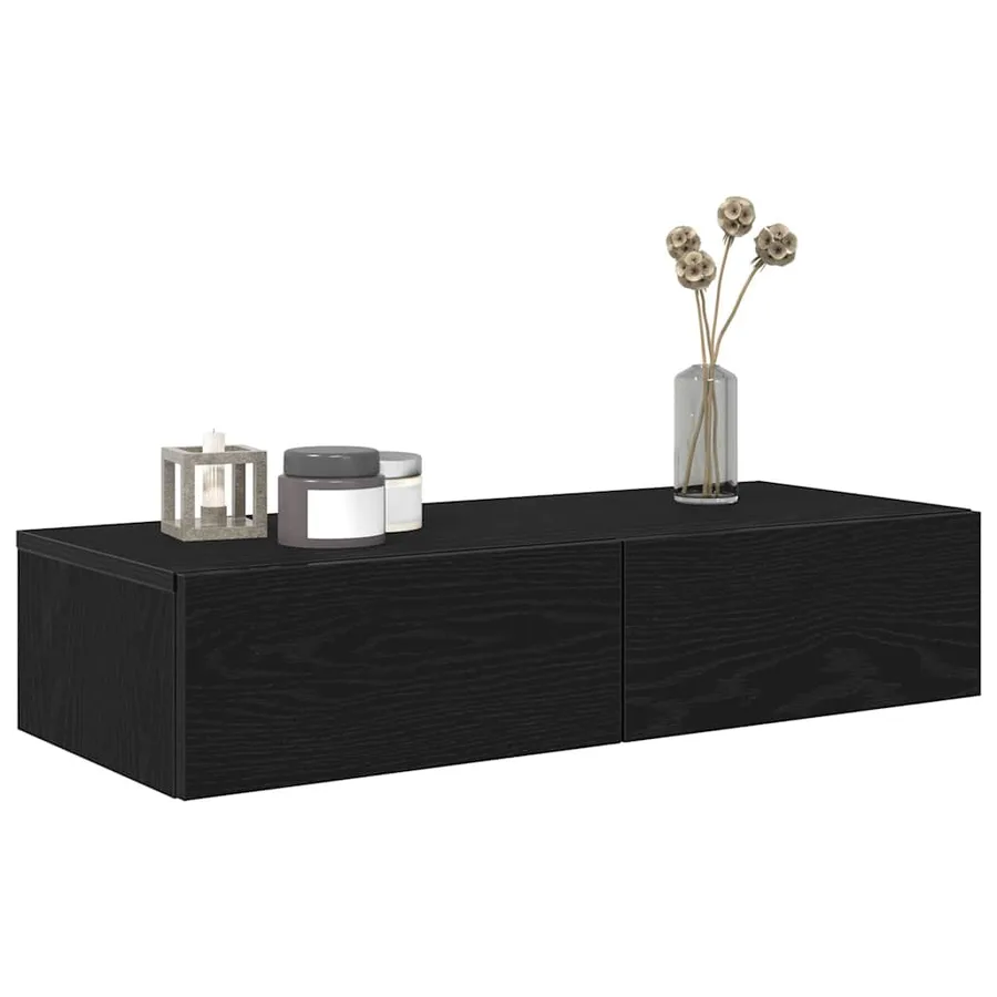 Étagère murale avec tiroirs noir 80x33x17 cm bois d'ingénierie - 3