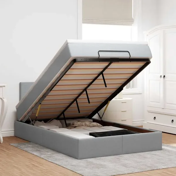 Lit ottoman avec matelas gris clair 120x190 cm tissu