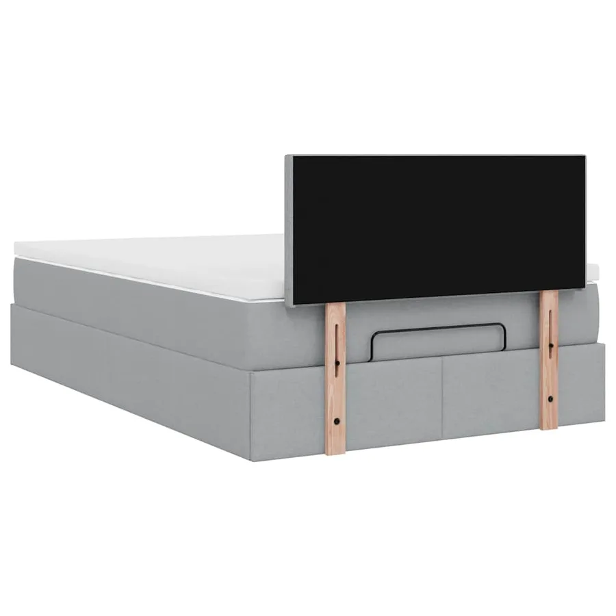 Lit ottoman avec matelas gris clair 120x190 cm tissu - 12