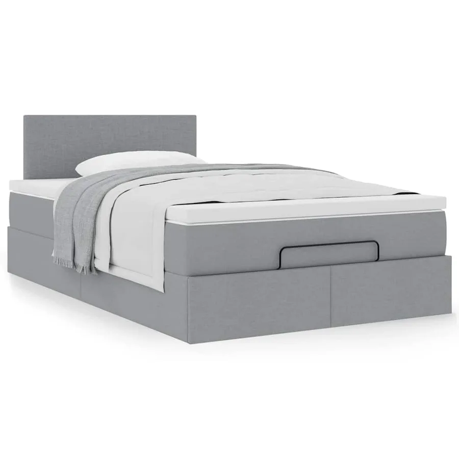 Lit ottoman avec matelas gris clair 120x190 cm tissu - 4