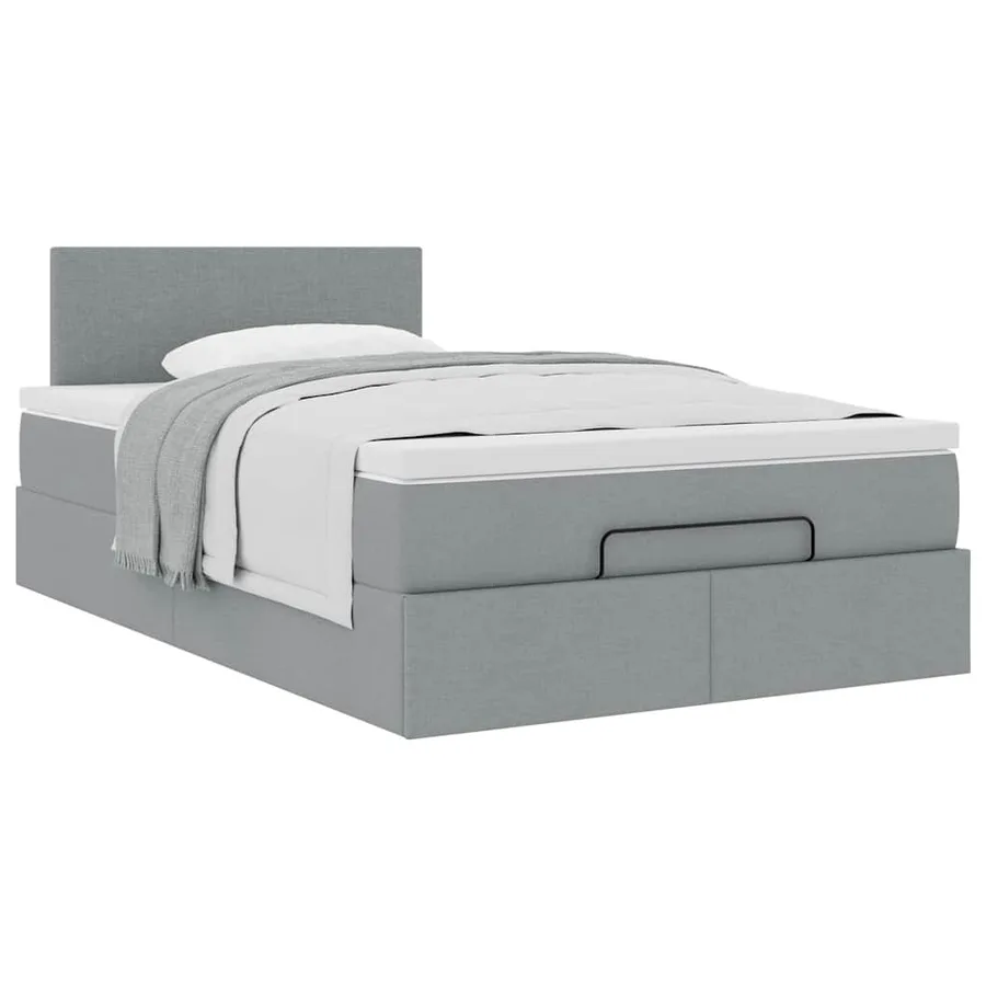 Lit ottoman avec matelas gris clair 120x190 cm tissu - 5