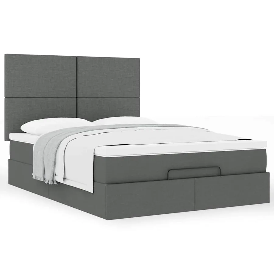 Cadre de lit ottoman avec matelas gris foncé 140x200 cm tissu - 4