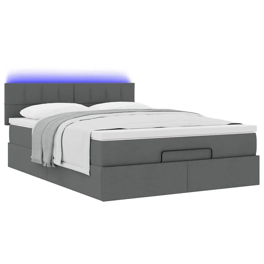 Lit ottoman avec matelas et LED gris foncé 140x200 cm tissu - 6