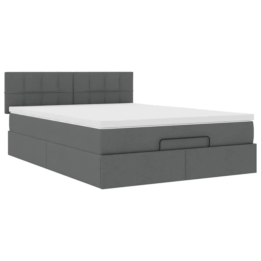 Lit ottoman avec matelas et LED gris foncé 140x200 cm tissu - 7