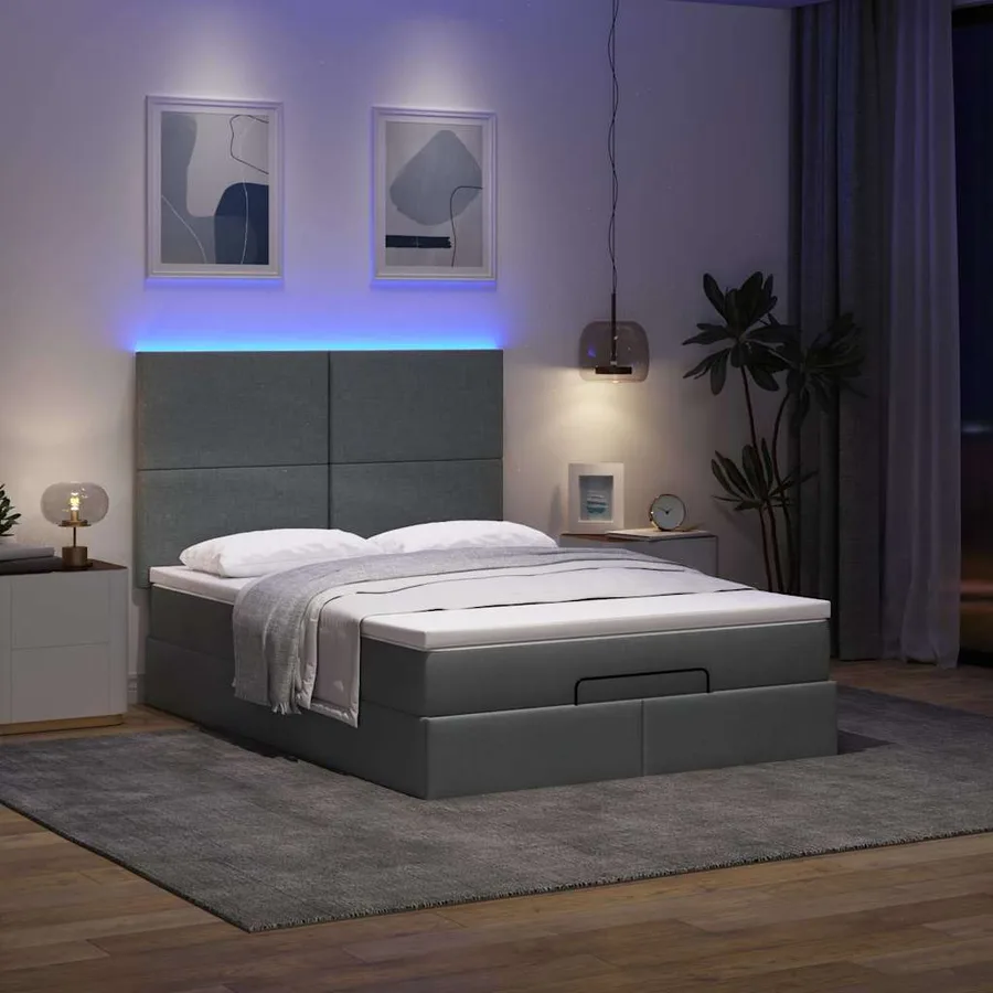 Cadre de lit ottoman avec matelas gris foncé 140x200 cm tissu - 3