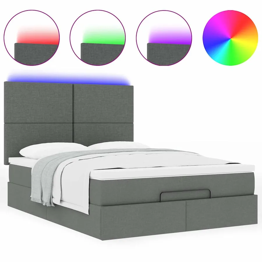 Cadre de lit ottoman avec matelas gris foncé 140x200 cm tissu - 5