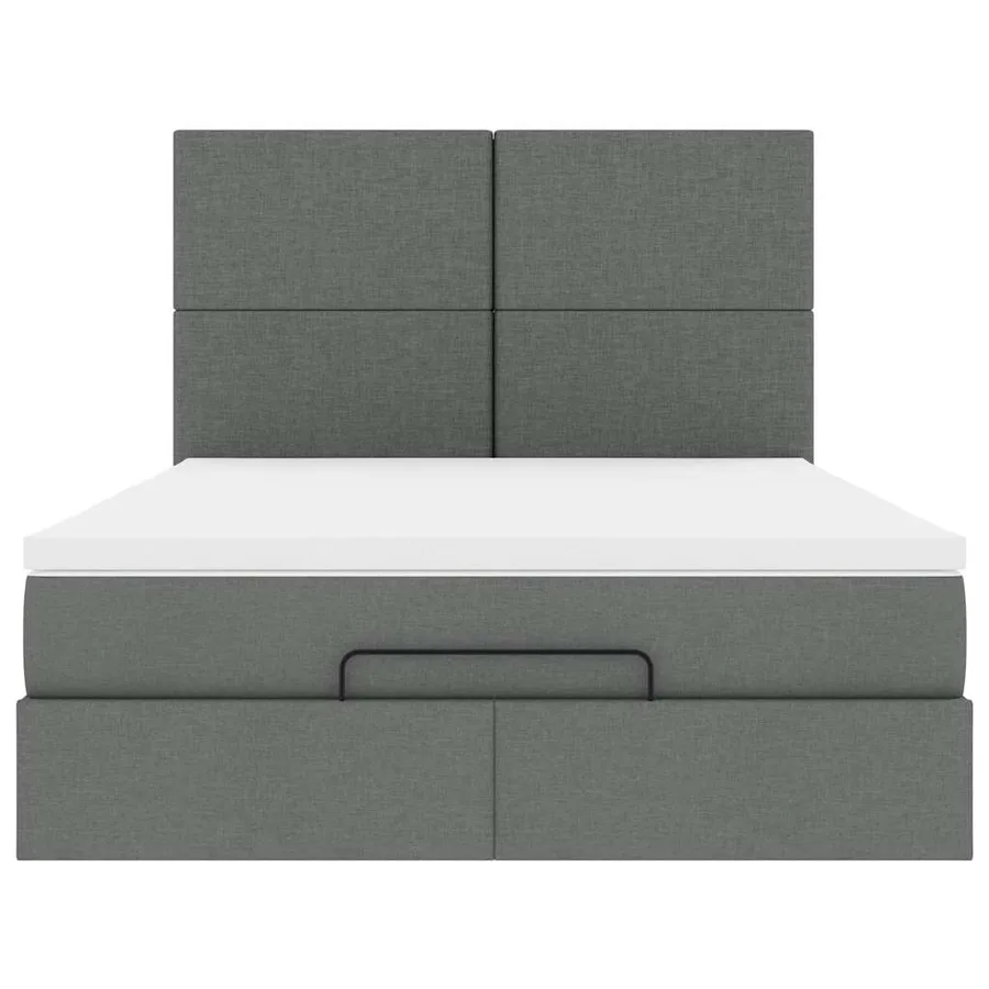 Cadre de lit ottoman avec matelas gris foncé 140x200 cm tissu - 8