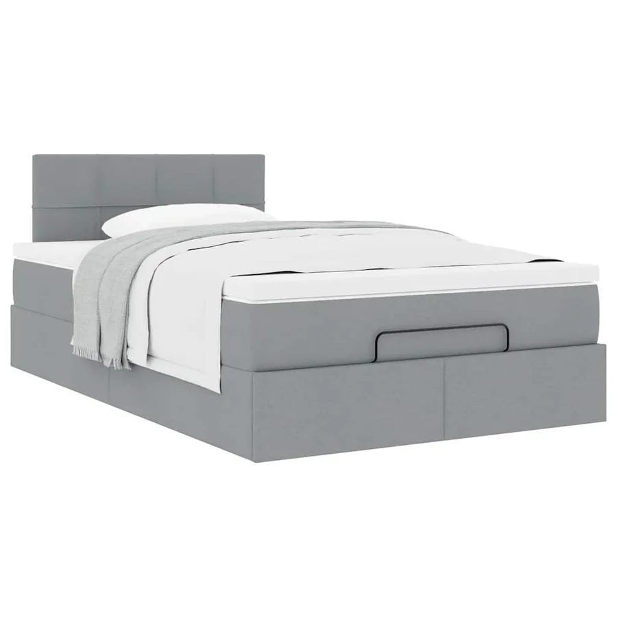 Lit ottoman avec matelas gris clair 120x190 cm tissu - 5