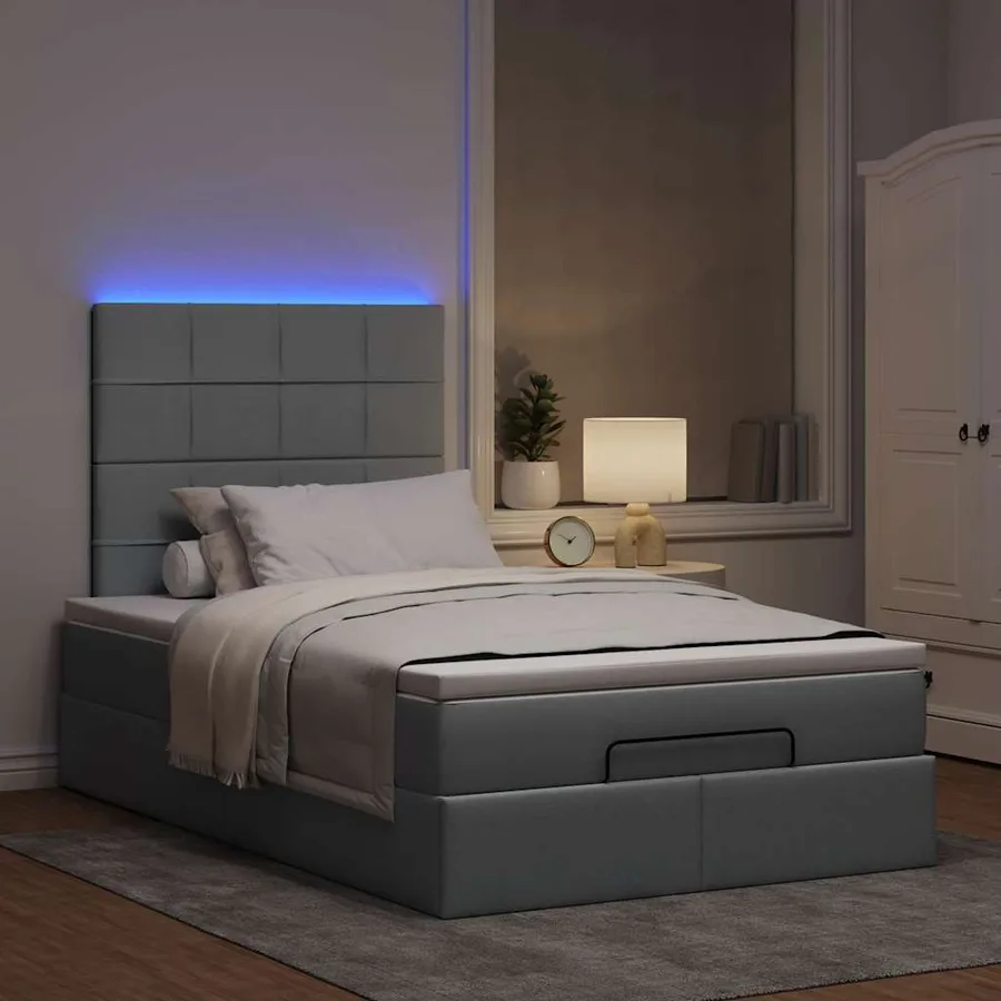 Cadre de lit ottoman avec matelas gris clair 120x190 cm tissu - 3